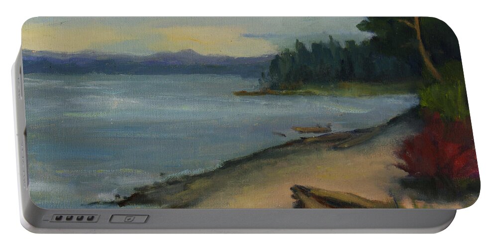 Maria Hunt Portable Battery Charger featuring the painting Misty October Puget Sound by Maria Hunt