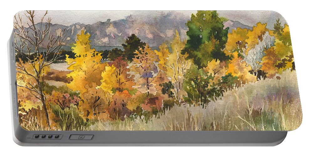 Cloud Painting Portable Battery Charger featuring the painting Misty Fall Day by Anne Gifford