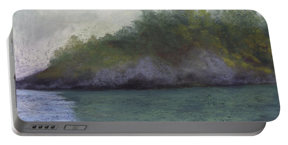 Island Portable Battery Charger featuring the painting Misty Isle by Ginny Neece