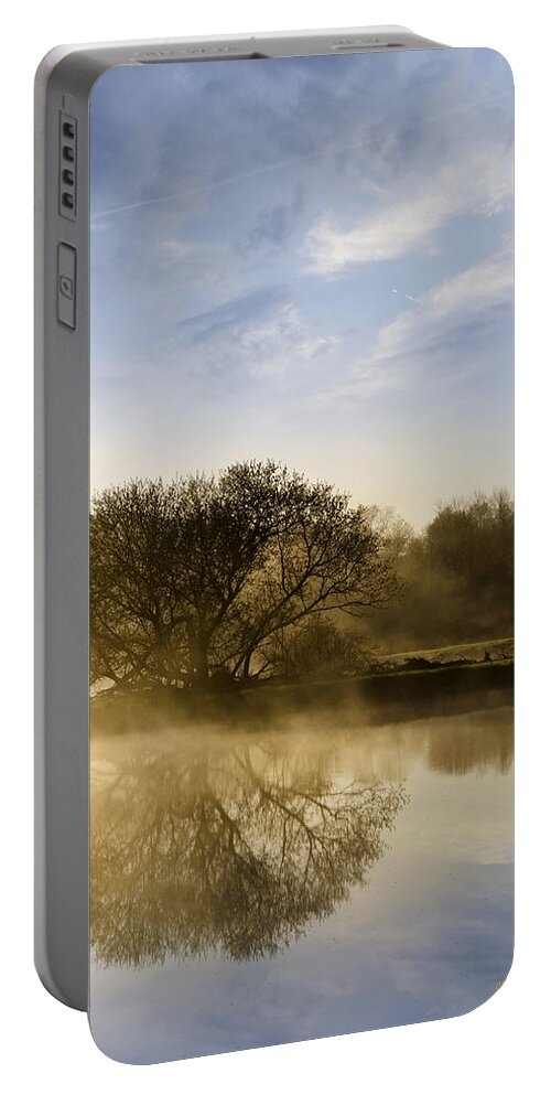 Water Reflection Portable Battery Charger featuring the photograph Misty River Sunrise by Christina Rollo