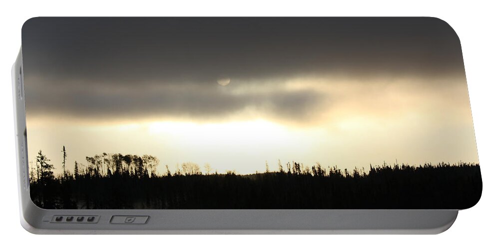 Clouds Portable Battery Charger featuring the photograph Misty Sun by Lynne McQueen