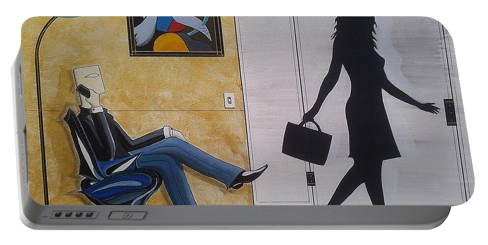 Mad Men Series Portable Battery Charger featuring the painting Modern Businessman Sitting in Chair by John Lyes