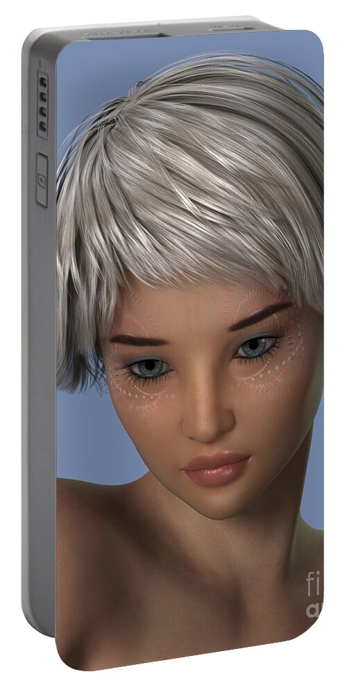 Modern Girl Portable Battery Charger featuring the digital art Modern Girl White Hair by Vintage Collectables