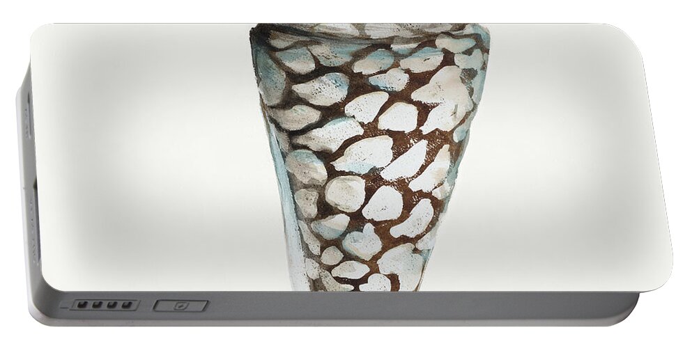 Modern Portable Battery Charger featuring the painting Modern Shell With Teal II by Patricia Pinto