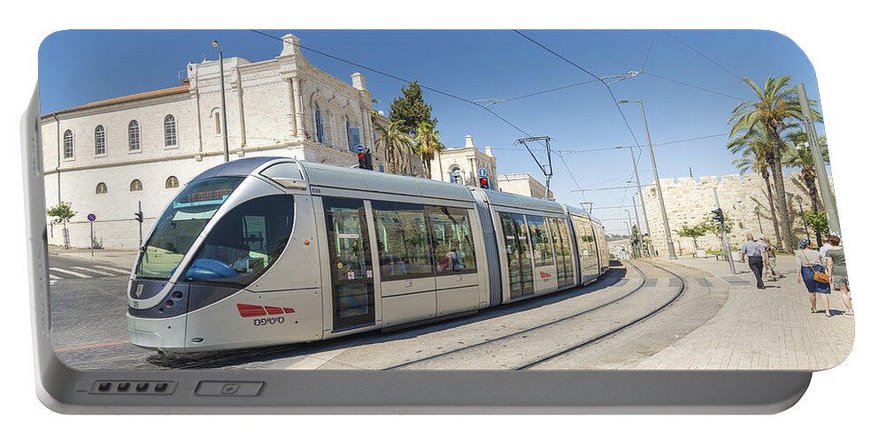 Ancient Portable Battery Charger featuring the photograph Modern Tram In Central Jerusalem Israel by JM Travel Photography