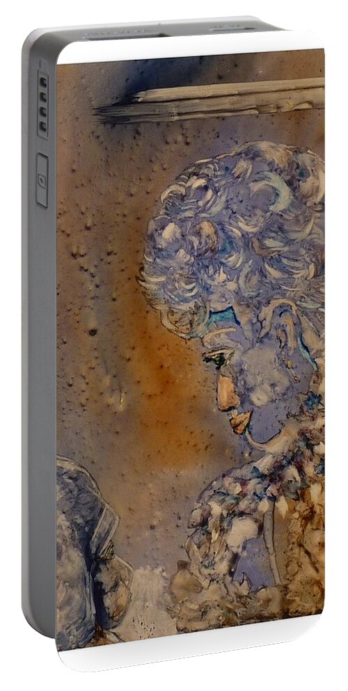 Ksg Portable Battery Charger featuring the painting Mommy it's Cold by Kim Shuckhart Gunns