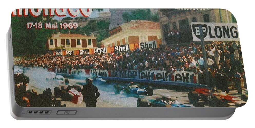 Monaco Grand Prix Portable Battery Charger featuring the digital art Monaco 1969 by Georgia Clare
