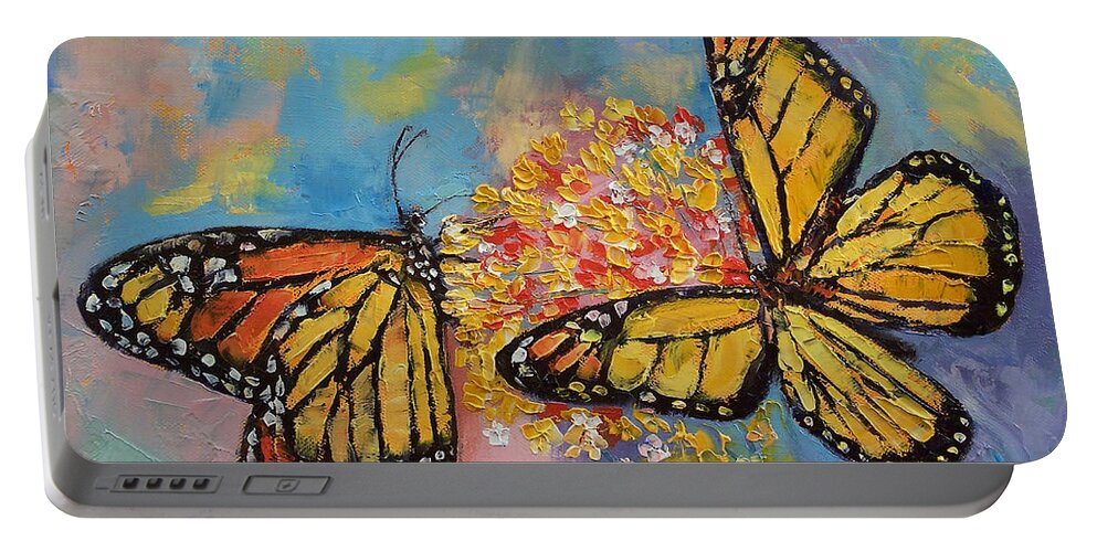 Monarch Portable Battery Charger featuring the painting Monarch Butterflies by Michael Creese