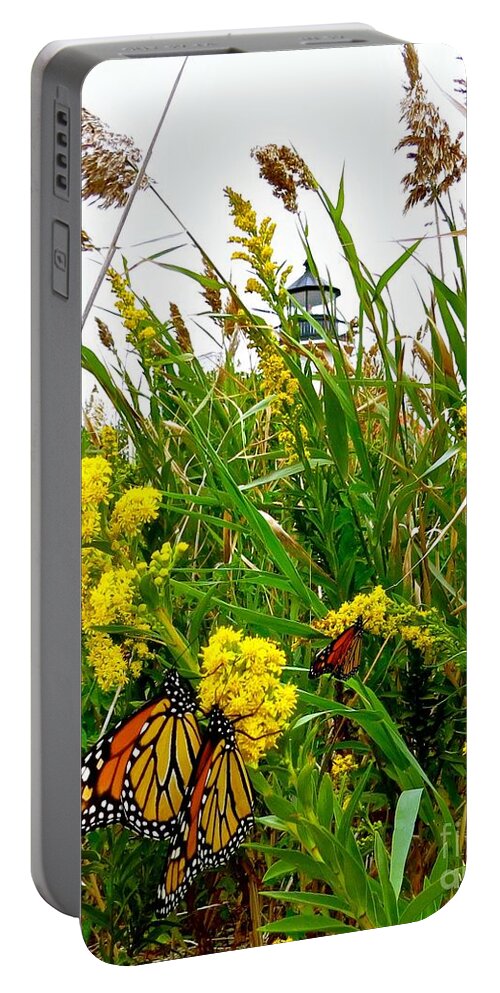 East Point Lighthouse Portable Battery Charger featuring the photograph Monarchs at East Point Lighthouse by Nancy Patterson