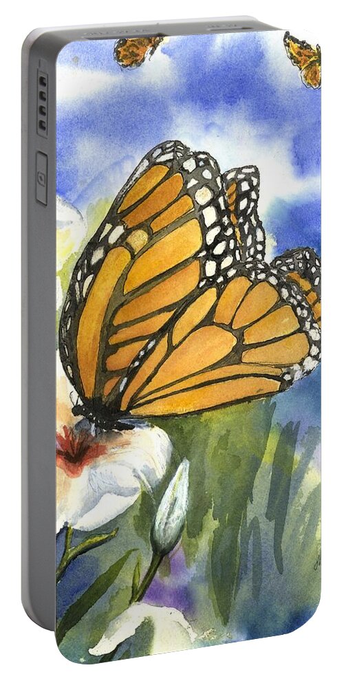White Flowers And Butterflies Portable Battery Charger featuring the painting Transformation 2 by Maria Hunt