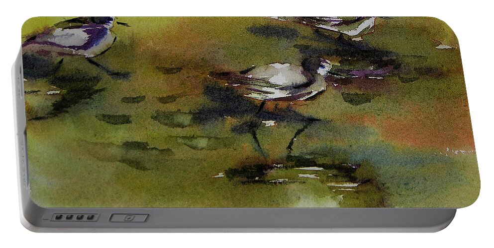 Art Portable Battery Charger featuring the painting Monday evening sandpipers by Julianne Felton