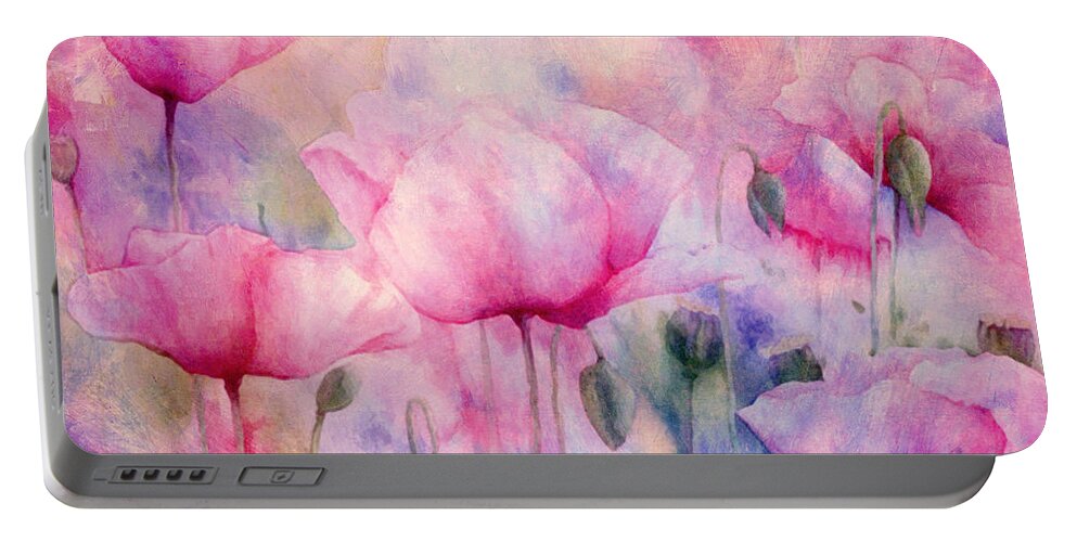 Poppy Portable Battery Charger featuring the painting Monet's Poppies Vintage Cool by Georgiana Romanovna
