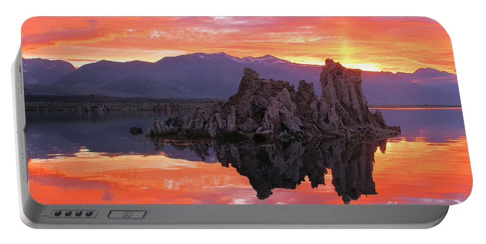 Mono Lake Sunset Portable Battery Charger featuring the photograph Mono Lake Fiery Sunset by Adam Jewell