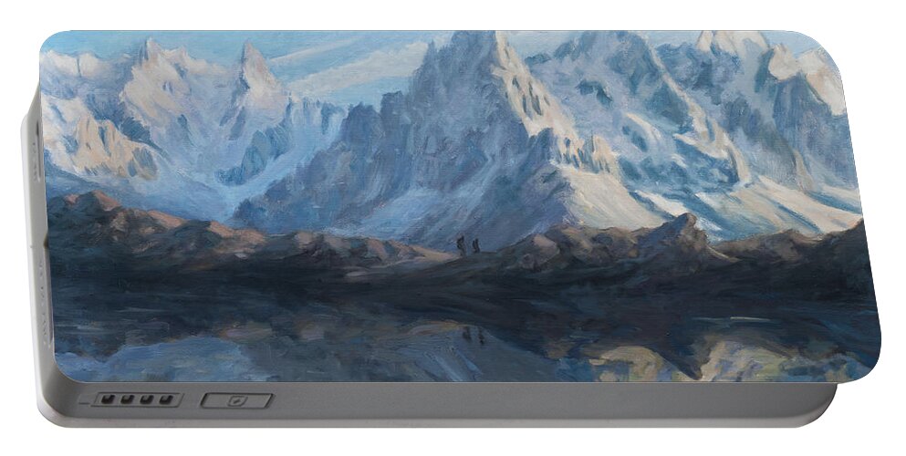 Mountain Portable Battery Charger featuring the painting Montain mirror by Marco Busoni