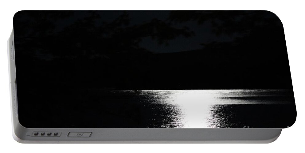 Moon Portable Battery Charger featuring the photograph Moon on Waterton Lake by Ann E Robson