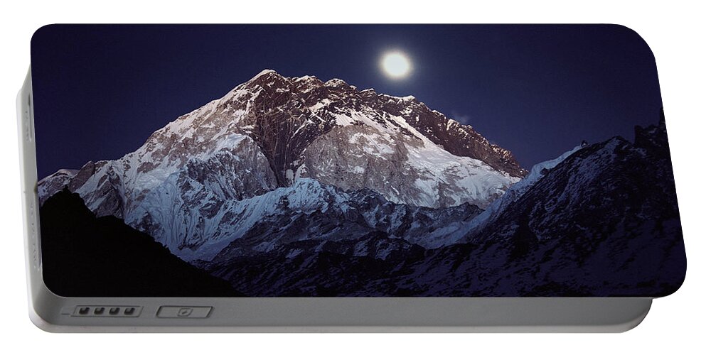 Feb0514 Portable Battery Charger featuring the photograph Moon Over Nuptse Nepal by Colin Monteath
