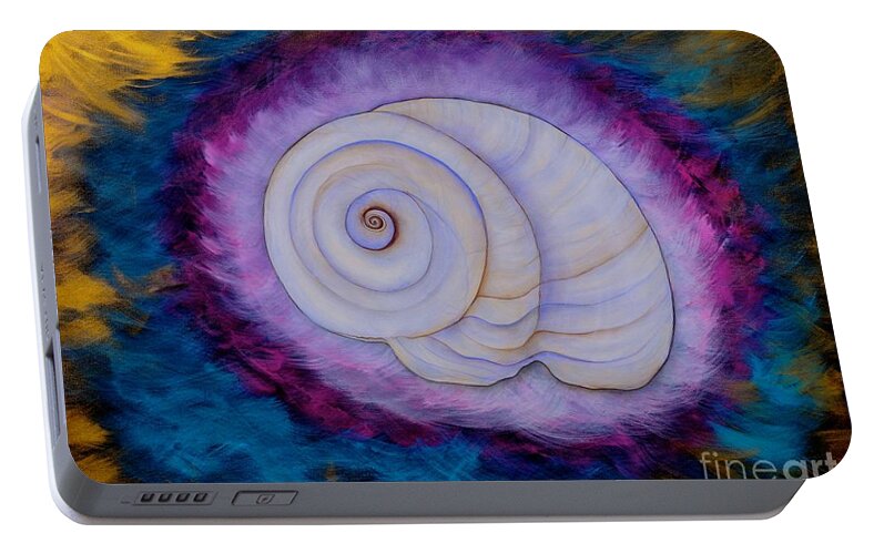 Shell Painting Portable Battery Charger featuring the painting Moon Snail by Deborha Kerr