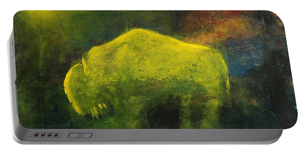 Buffalo Portable Battery Charger featuring the painting Moonlight Buffalo by Barbie Batson