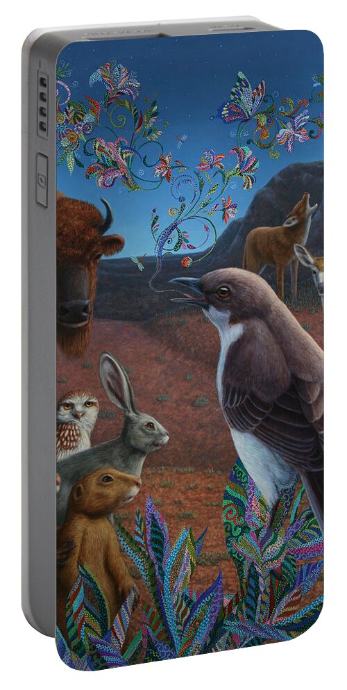 Mockingbird Portable Battery Charger featuring the painting Moonlight Cantata by James W Johnson