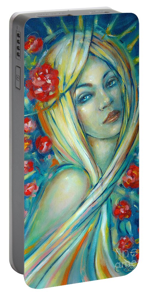 Woman Portable Battery Charger featuring the painting Moonlight Flowers 030311 by Selena Boron