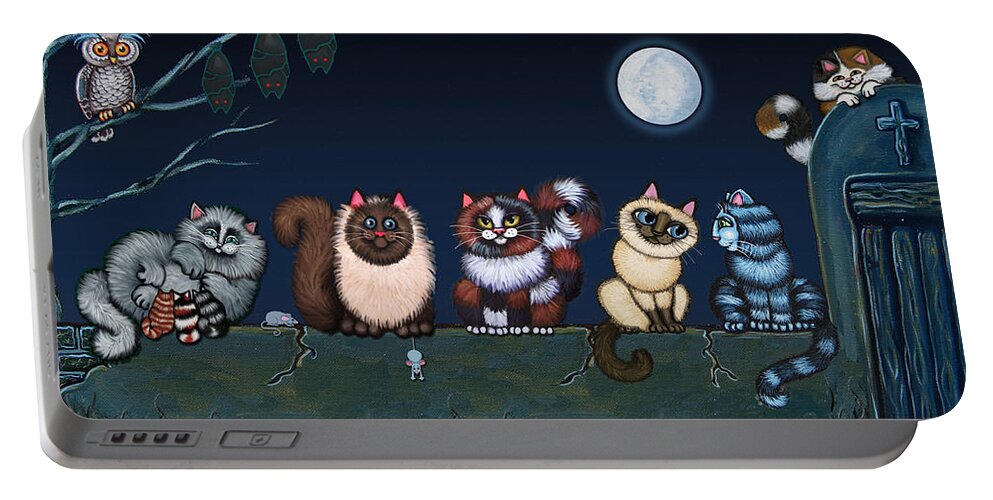 Cat Portable Battery Charger featuring the painting Moonlight On The Wall by Victoria De Almeida