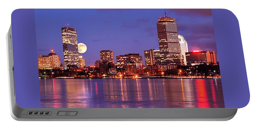 Boston Strong Portable Battery Charger featuring the photograph Moonlit Boston on the Charles by Mitchell R Grosky