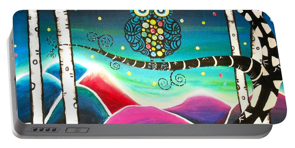 Abstract Portable Battery Charger featuring the painting Moonlit View by Shirley Smith
