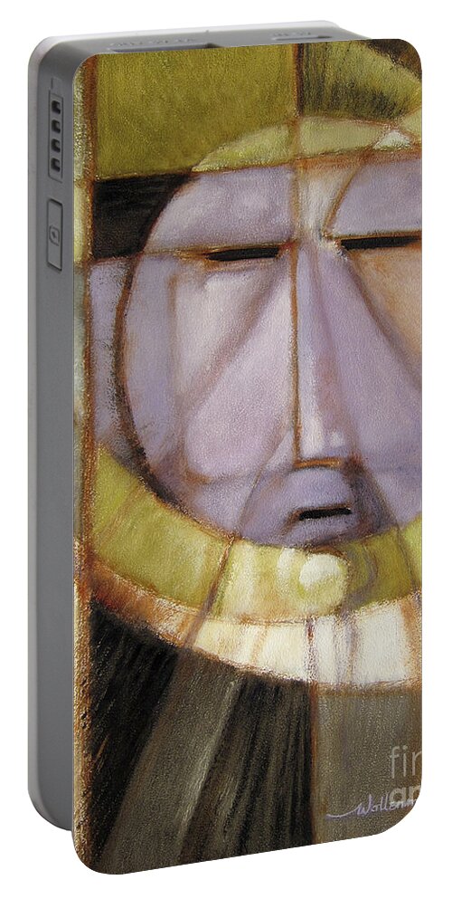 Mask Portable Battery Charger featuring the painting Moonmask by Randy Wollenmann