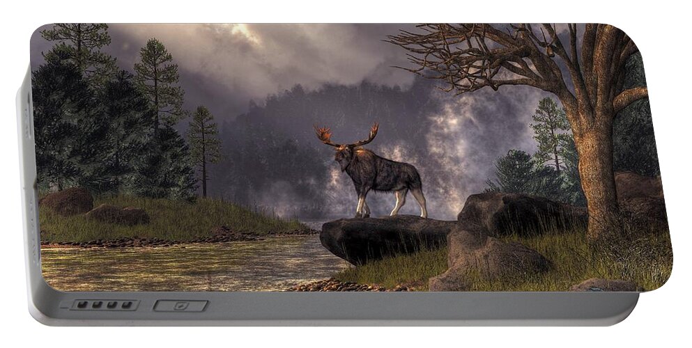 Moose In The Adirondacks Portable Battery Charger featuring the digital art Moose in the Adirondacks by Daniel Eskridge