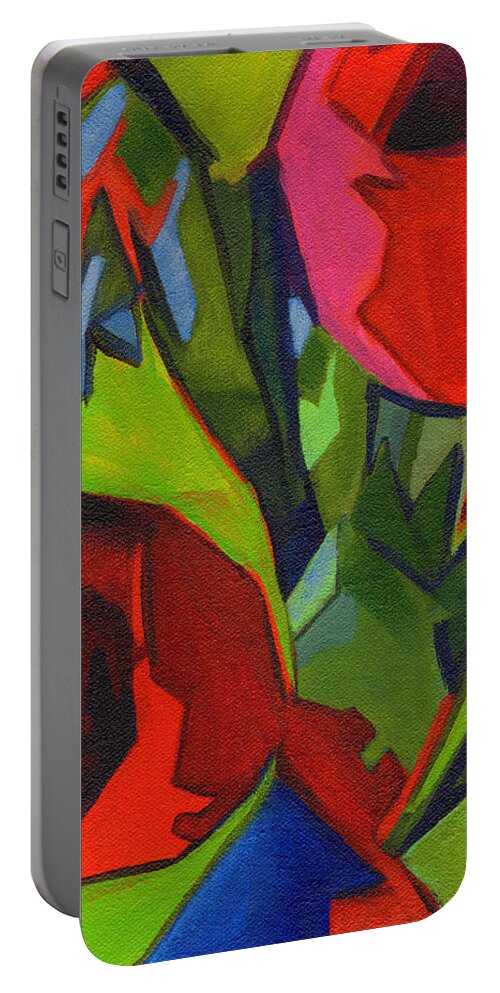 Tanya Filichkin Portable Battery Charger featuring the painting More Red Tulips by Tanya Filichkin