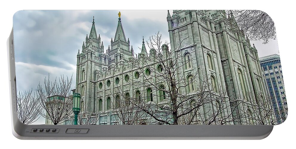 Mormon Temple Portable Battery Charger featuring the photograph Mormon Temple in Early Spring by Gary Holmes