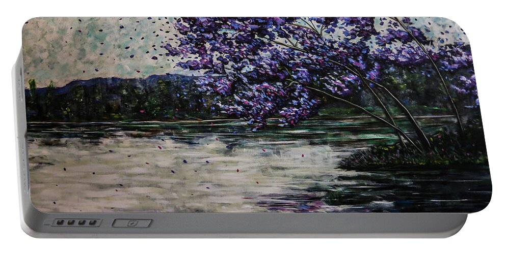 Purple Portable Battery Charger featuring the painting Morning Reflections by Joel Tesch