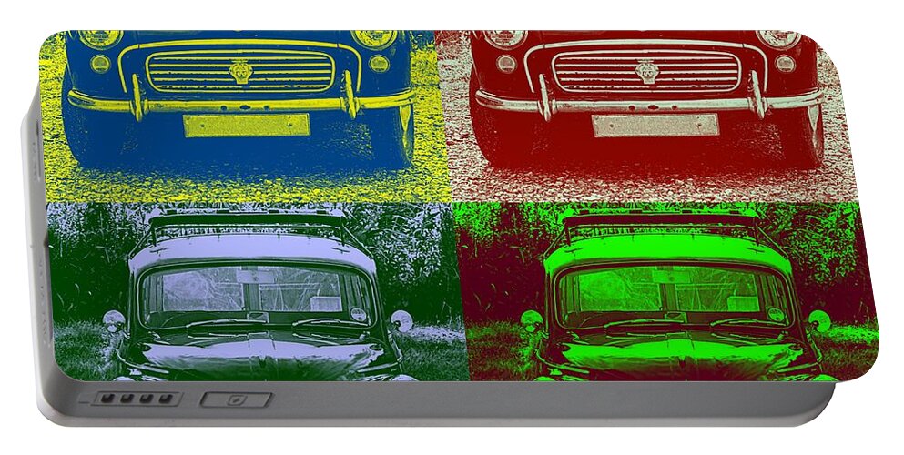 Car Portable Battery Charger featuring the photograph Morris Car in Pop Art by Chevy Fleet