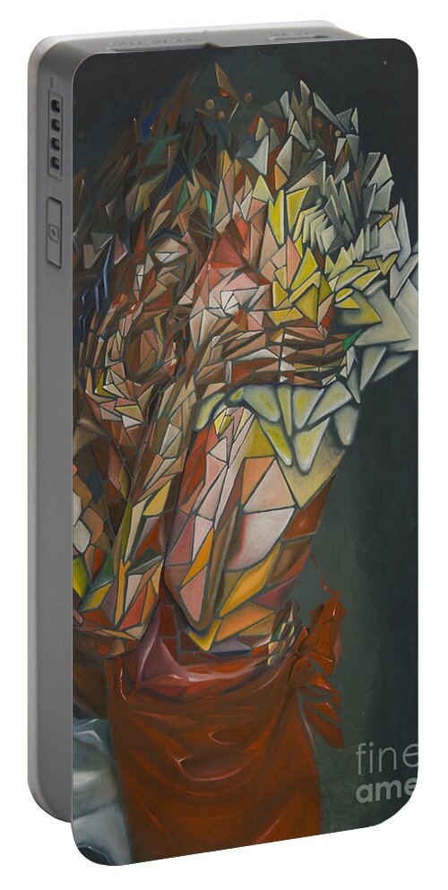 Embrace Portable Battery Charger featuring the painting Mosaic Embrace by James Lavott