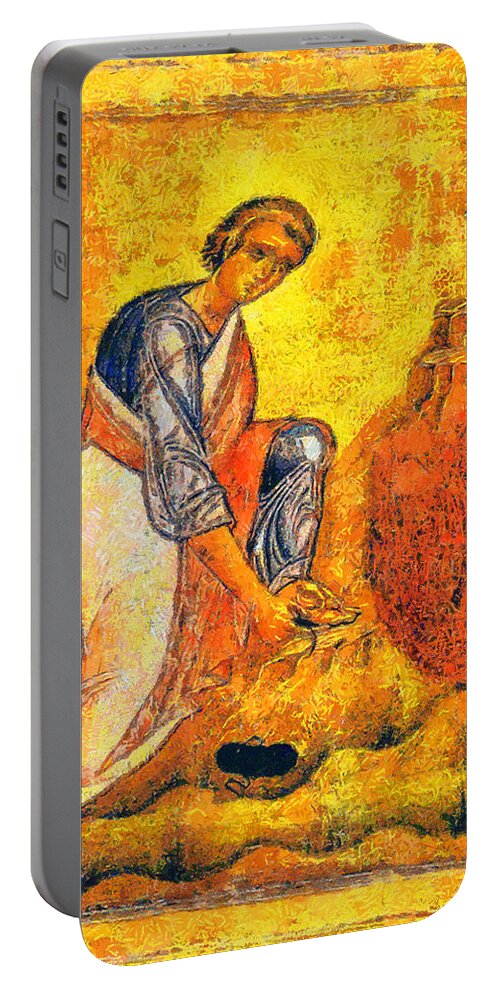 Rossidis Portable Battery Charger featuring the painting Moses and the burning bush by George Rossidis