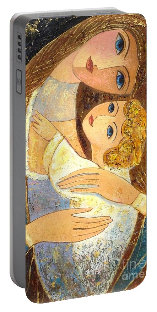 Mother And Golden Haired Child Portable Battery Charger featuring the painting Mother and Golden Haired Child by Shijun Munns