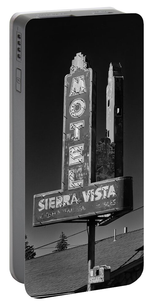 Motel Portable Battery Charger featuring the photograph Mother Road Motel Black and White by Joshua House