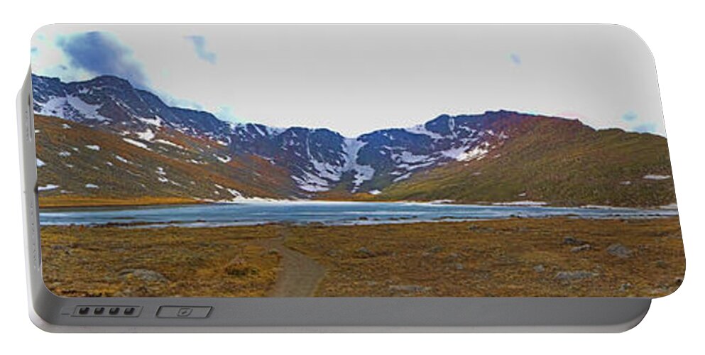 Tundra Portable Battery Charger featuring the photograph Mount Evans and Summit Lake by Gary Holmes