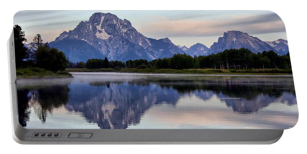 Mountain Portable Battery Charger featuring the photograph Mount Moran Misty Reflection by Teresa Zieba