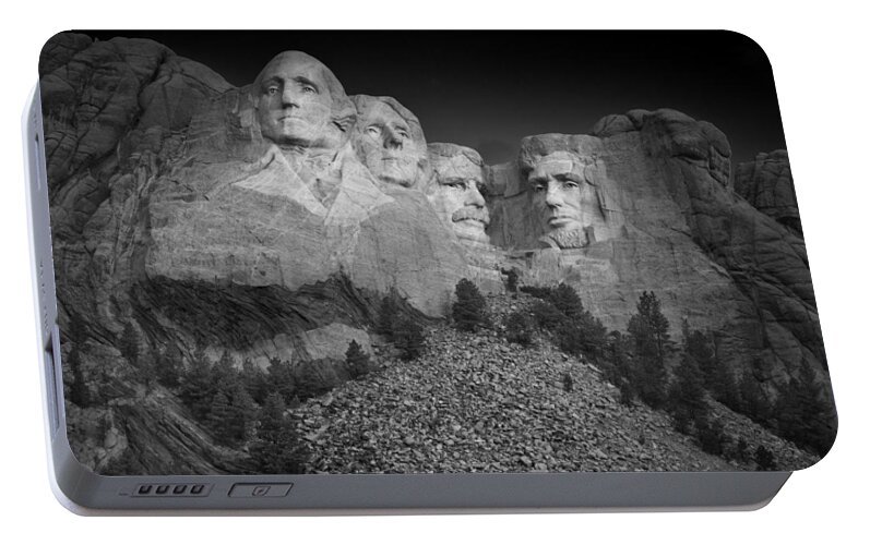 Mount Portable Battery Charger featuring the photograph Mount Rushmore South Dakota Dawn B W by Steve Gadomski