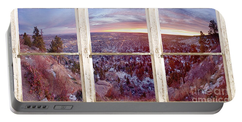 Mountains Portable Battery Charger featuring the photograph Mountain City White Rustic Barn Picture Window View by James BO Insogna