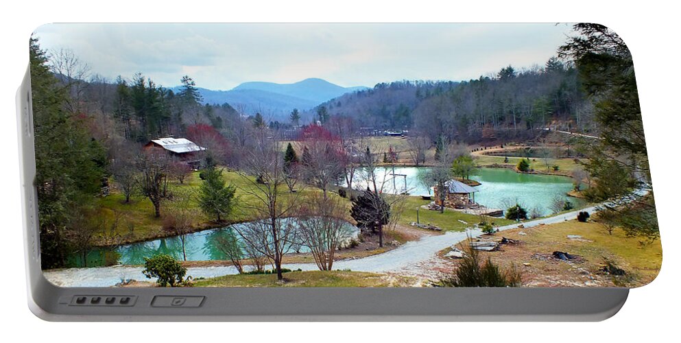 Landscapes Portable Battery Charger featuring the photograph Mountain Country Farm with Ponds by Duane McCullough
