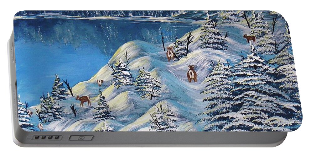 Landscape Portable Battery Charger featuring the painting Mountain Goats of Grand Forks by Barbara St Jean