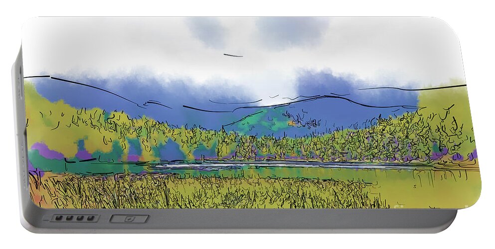 Mountain Portable Battery Charger featuring the digital art Mountain Meadow Lake by Kirt Tisdale
