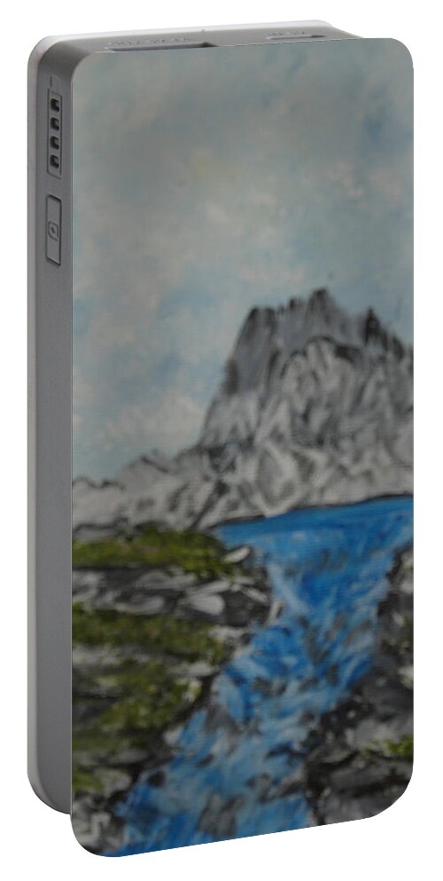 Mountains Portable Battery Charger featuring the painting Mountain Stream by Suzanne Surber