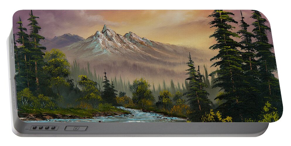 Landscape Portable Battery Charger featuring the painting Mountain Sunset by Chris Steele