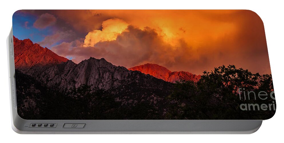 Mountain Top Sunrise With Orange Dramatic Storm Clouds Fine Art Photography Print Portable Battery Charger featuring the photograph Mountain Top Sunrise With Orange Dramatic Storm Clouds by Jerry Cowart