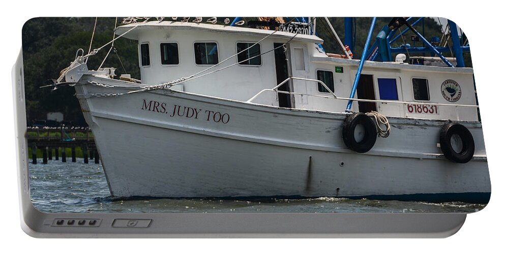 Shrimp Boat Portable Battery Charger featuring the photograph Mrs Judy Too by Dale Powell