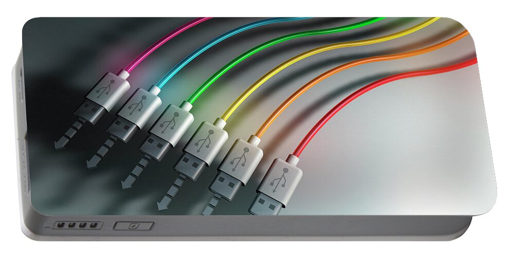 Access Portable Battery Charger featuring the photograph Multicolored Usb Cables In A Row by Ikon Ikon Images
