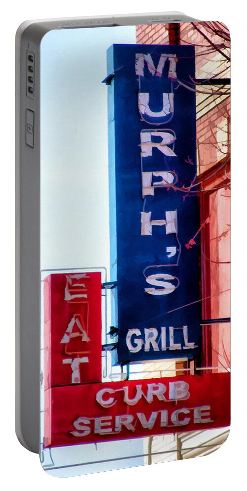 Sign Portable Battery Charger featuring the painting Murph's Grill by Lynne Jenkins